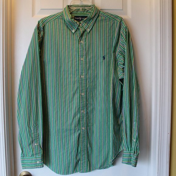 Ralph Lauren Classic Fit Green Multi Colored Stripe LS Shirt Size XL - Picture 1 of 5